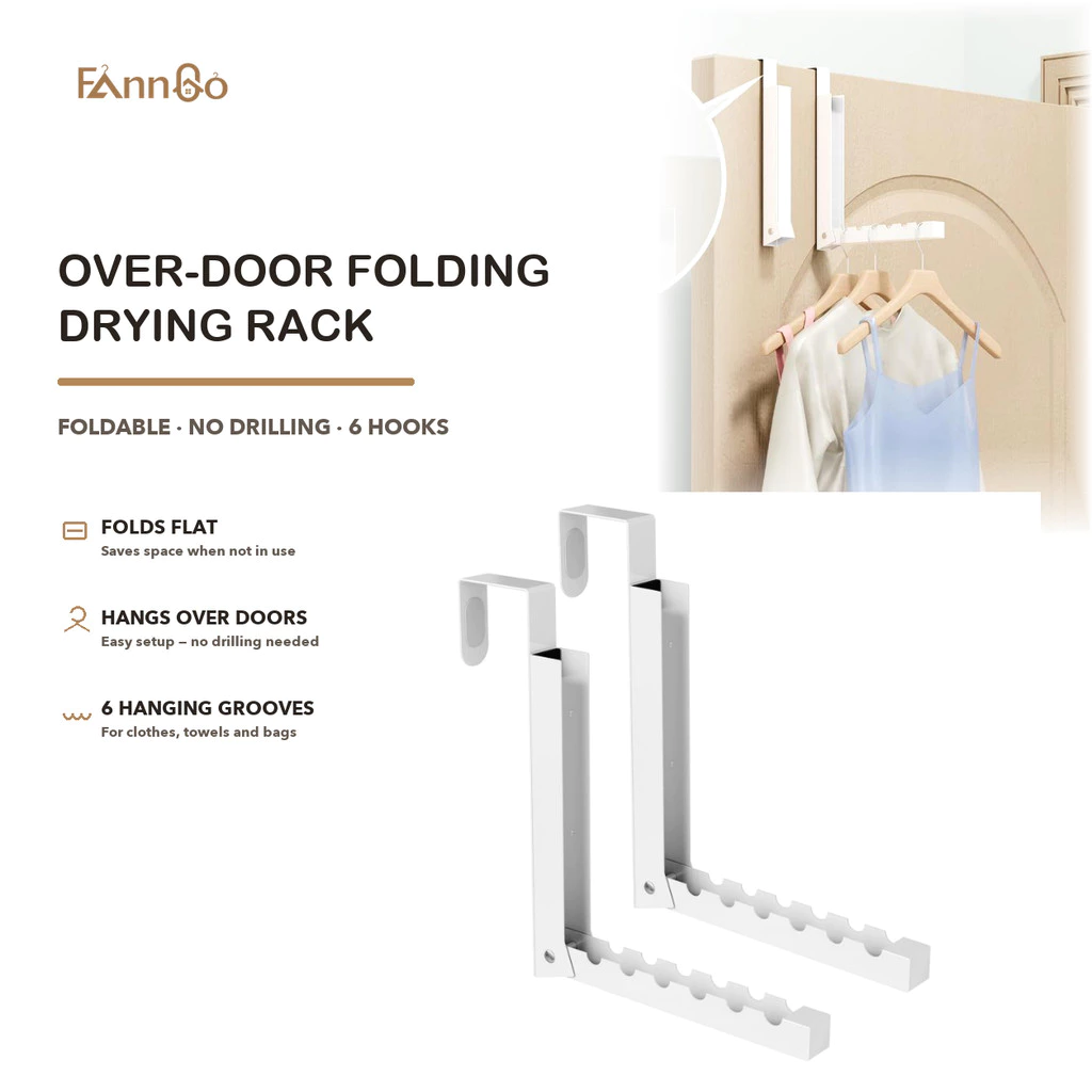 Giá phơi quần áo gấp FannGo Over The Door (1 Gói) | Móc treo di động có thể gập lại nhỏ gọn cho phòng giặt trong nhà Không gian nhỏ