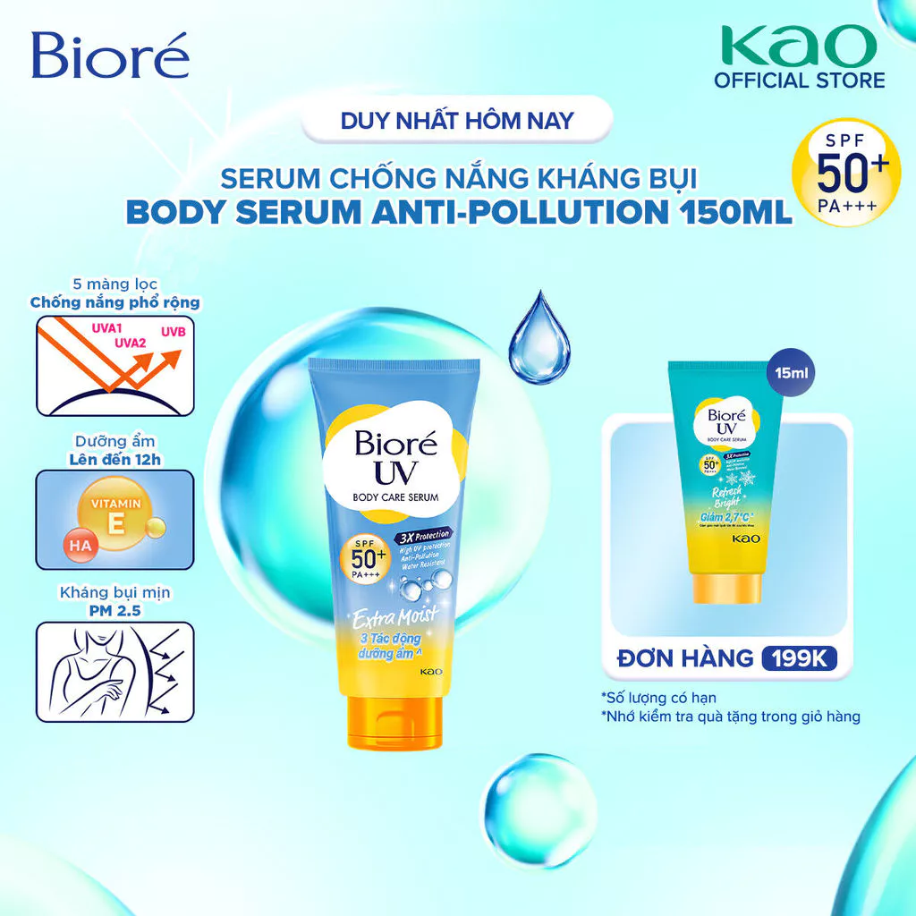 [LIVESTREAM - Phiên Bản Cải Tiến] Biore UV Serum Chống Nắng Dưỡng Thể Kháng Bụi - Dưỡng Ẩm Vượt Trội SPF50+/PA+++ 150ml