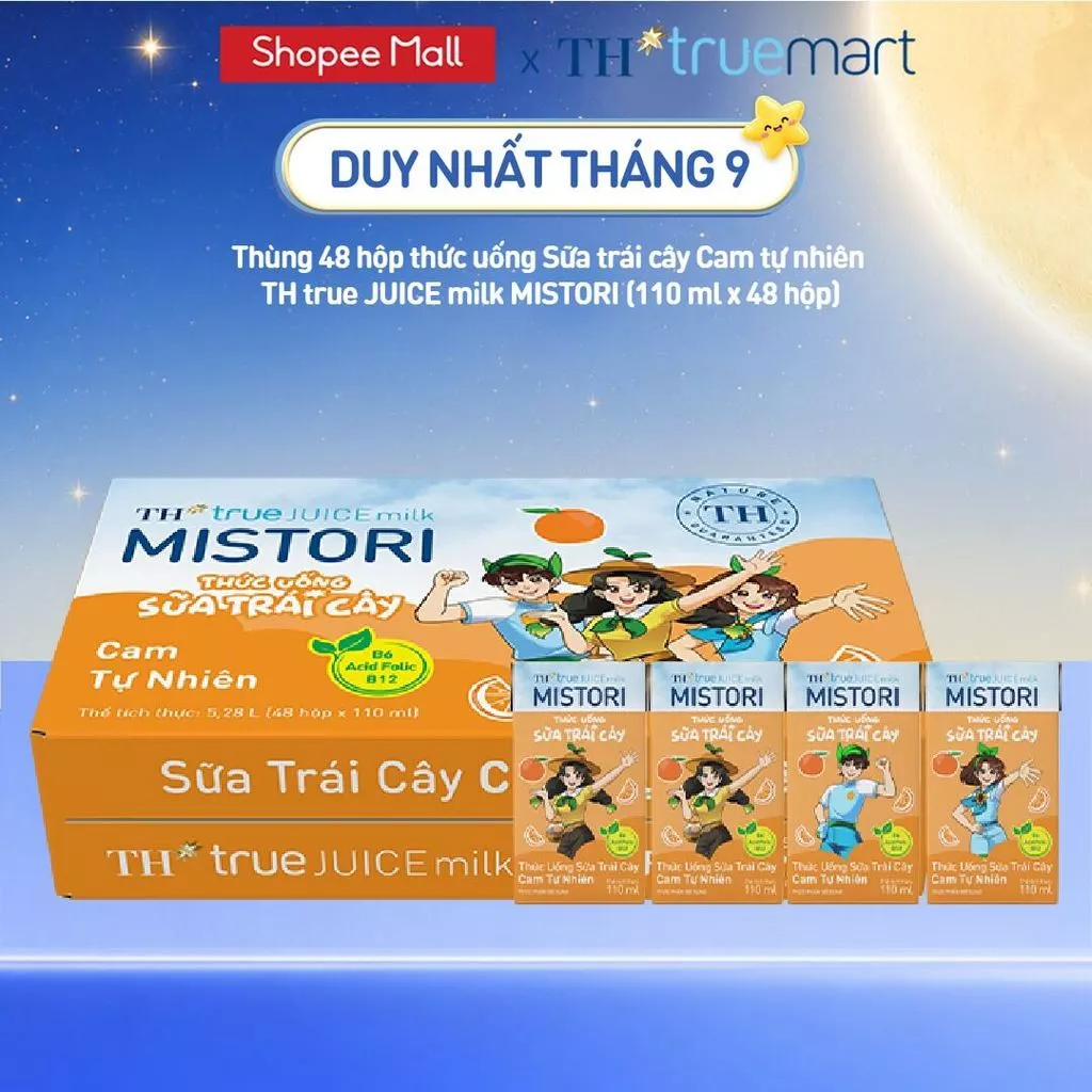 [Livestream] Thùng Thức uống Sữa trái cây TH true JUICE milk MISTORI Cam tự nhiên 110 ml x 48 hộp