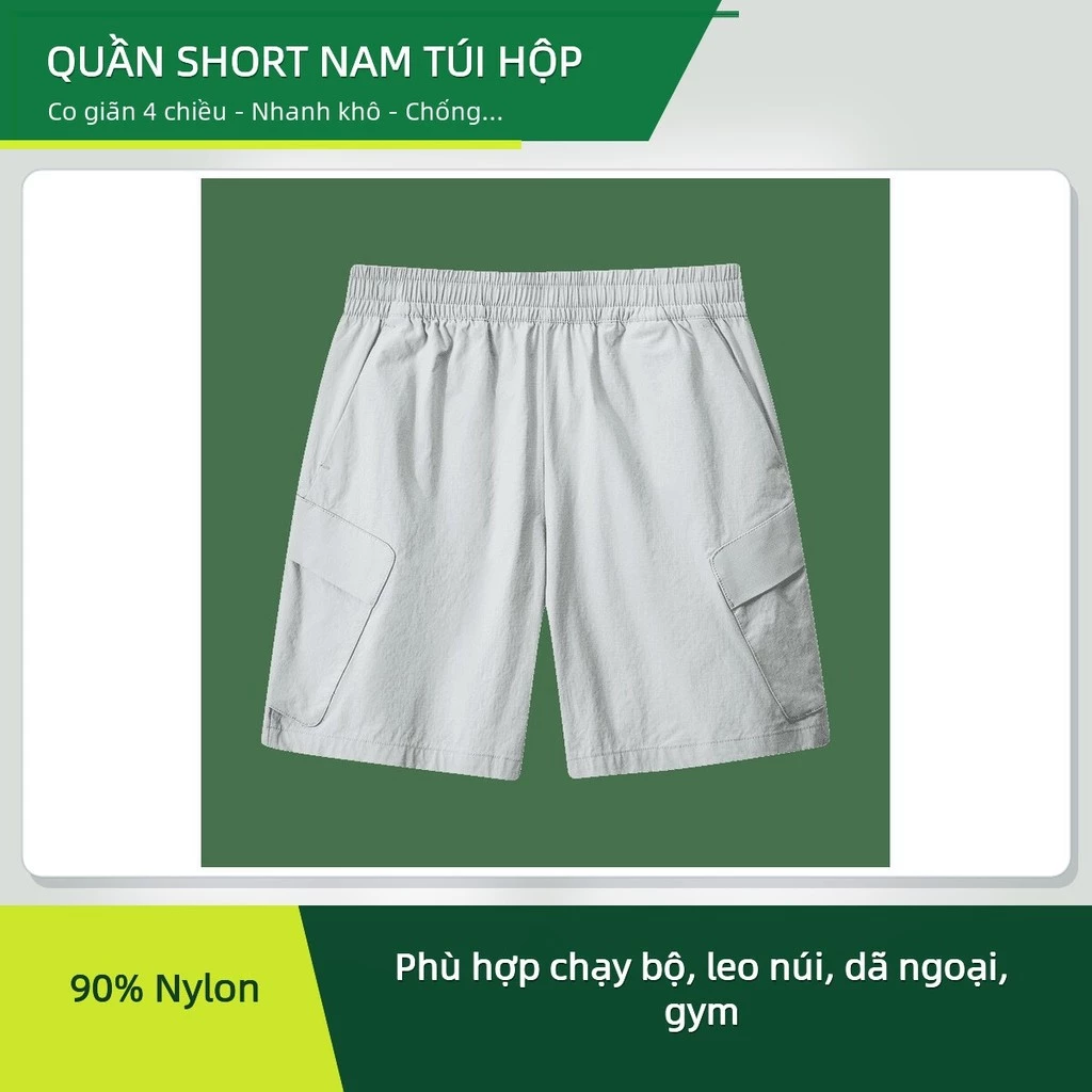 Quần Short Nam Túi Hộp Co Giãn 4 Chiều Nhanh Khô Chống Thấm Nước Đi Bộ Leo Núi ✨deerlu05.vn✨