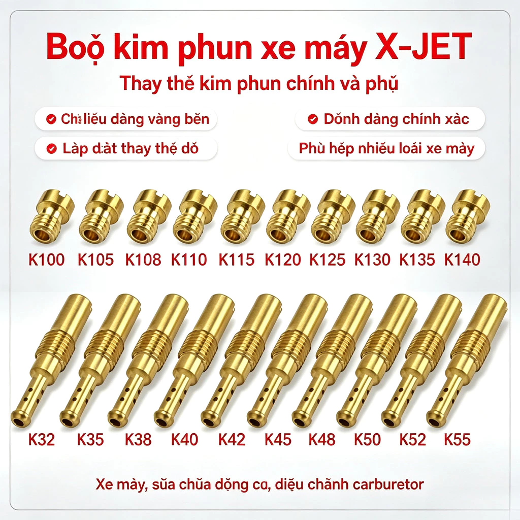 Set 20 GICLO CHÍNH PHỤ GA DẸP/NẮP CHAOS bét Combo 20 béc bình bông mai và ga dẹp Pwk, koso, KSR
