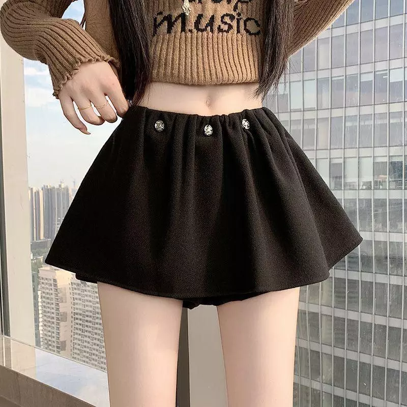 Phụ Nữ Thu Đông Vintage Ngọt Ngào Mát Mini Cao Cấp Eo Chữ A Hông Ôm Váy Len Quần