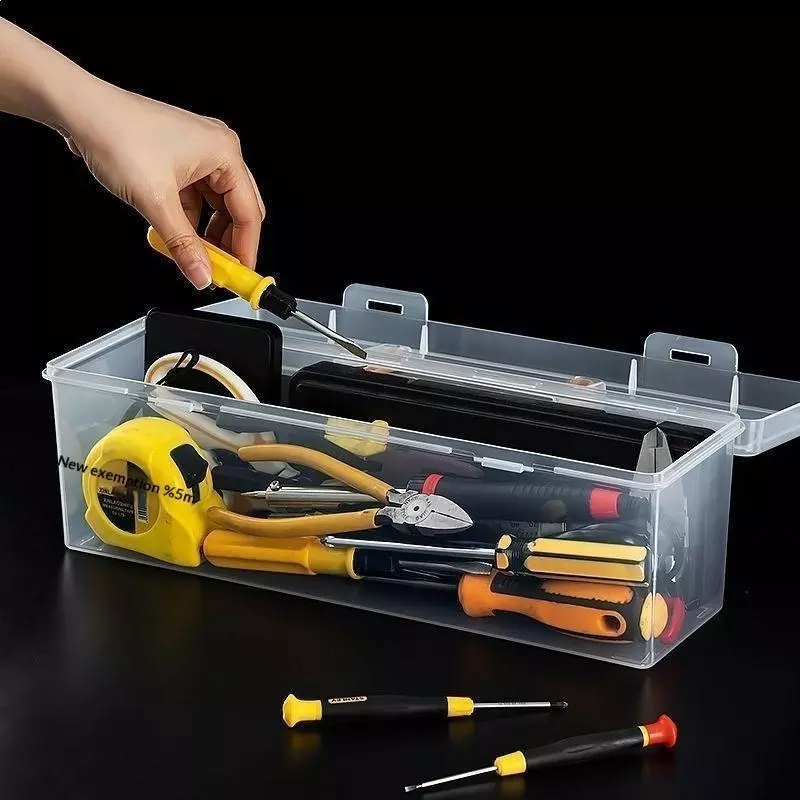 Hộp lưu trữ phần cứng sắp xếp công cụ trong suốt nhiều ngăn có tay cầm cho tổ chức gia đình và nhà để xe