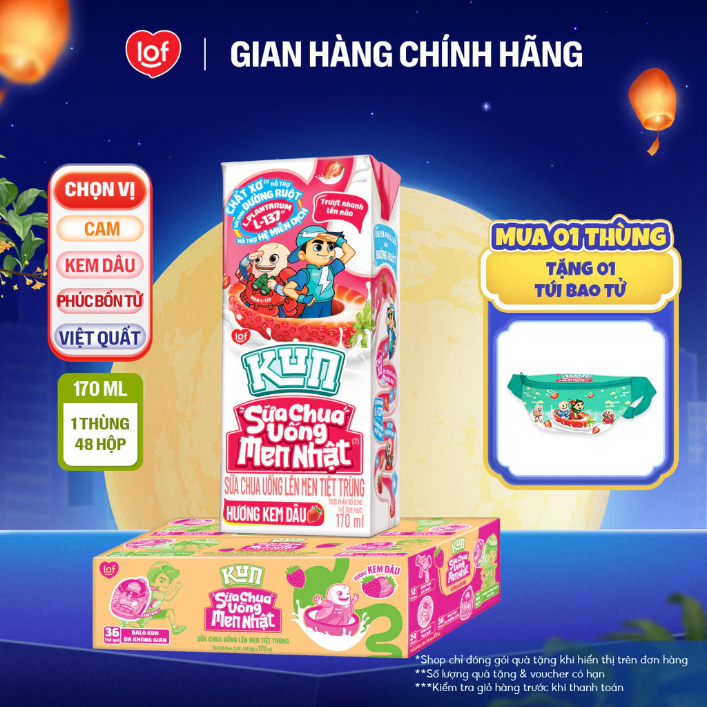 [Livestream KOL] Sữa chua uống KUN thùng 48 hộp x 170ml chọn vị