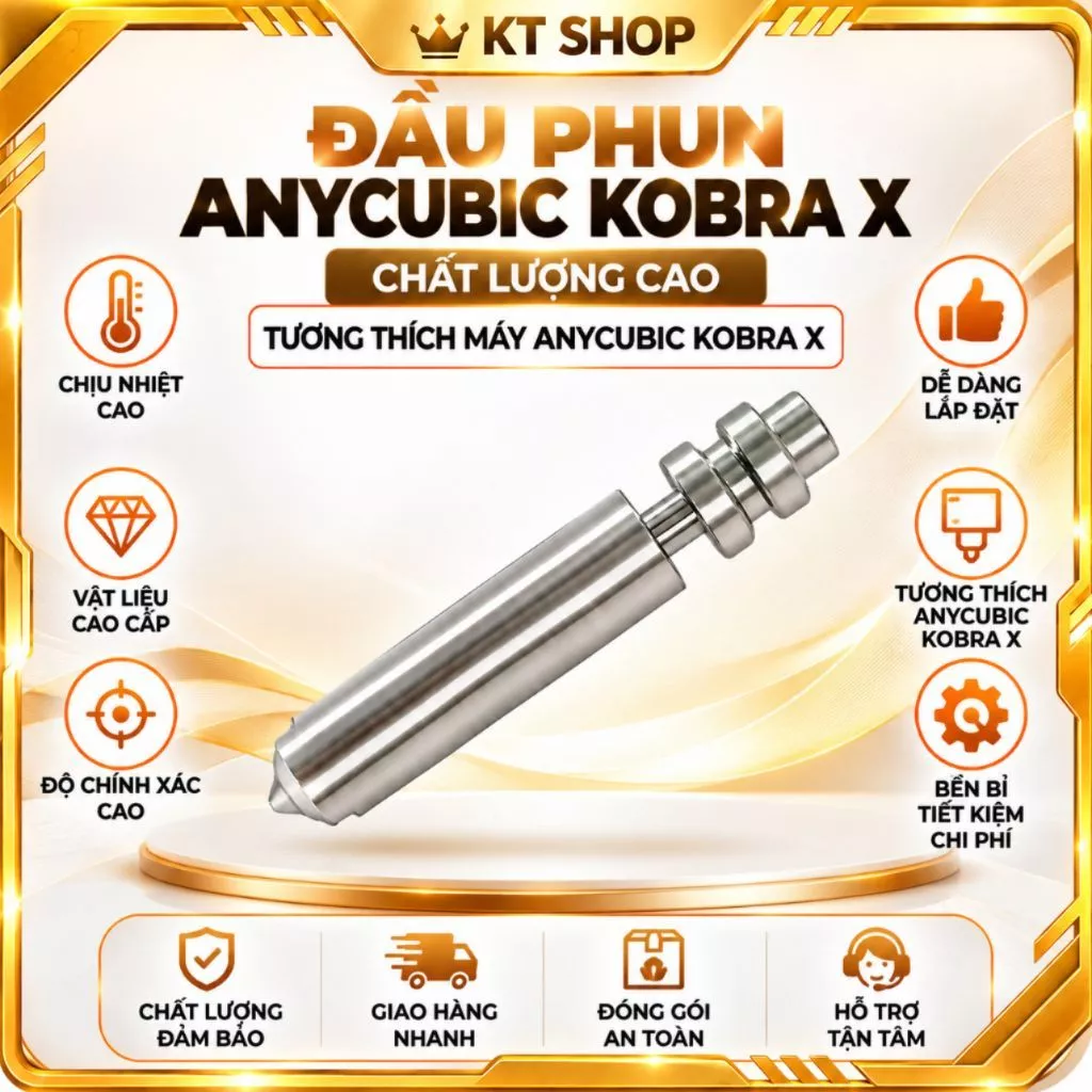 ĐẦU PHUN THAY THẾ MÁY IN 3D KOBRA X – HỢP KIM ĐỒNG MẠ NIKEN, CHỊU NHIỆT 300°C  - KT SHOP HCM