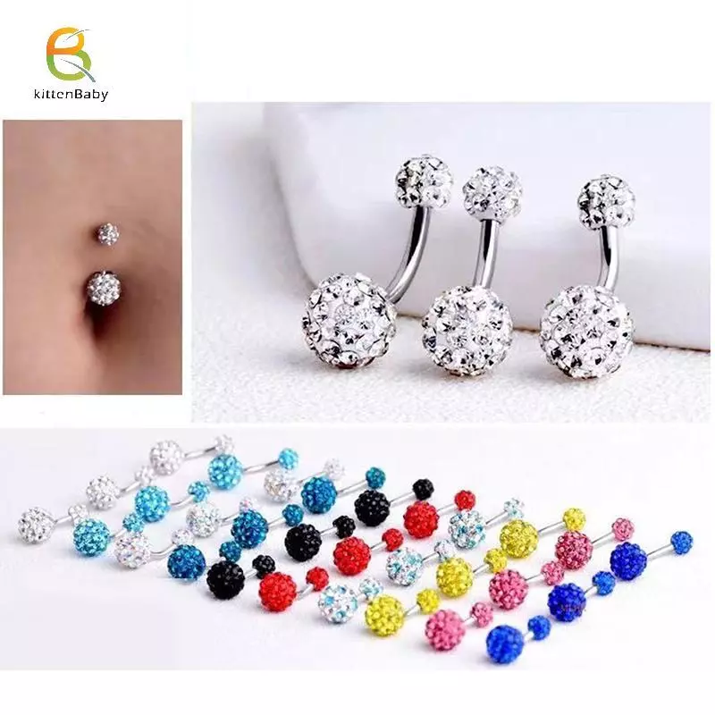 [Baby-t] 1 Chiếc Nhẫn Nút Bụng Quả Bóng Pha Lê Thép Không Gỉ Zircon Rốn Xuyên Bụng Xuyên Thanh Rốn Dễ Thương [Mới]