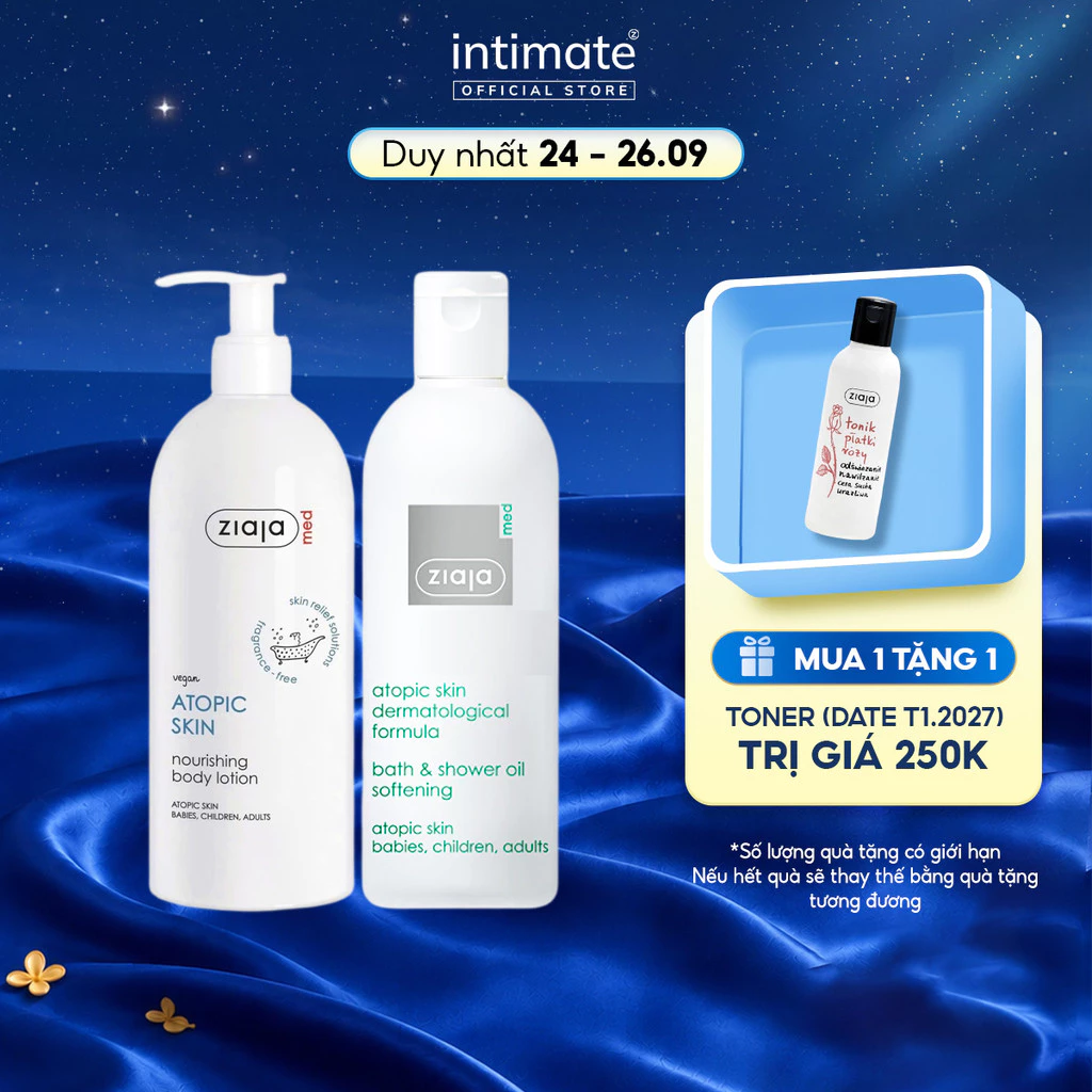 Combo Dầu Tắm Ziaja Med Atopic Skin Dermatological Formula 270ml Và Nhũ Tương Toàn Thân 1% Urê Ziaja Med 400ml