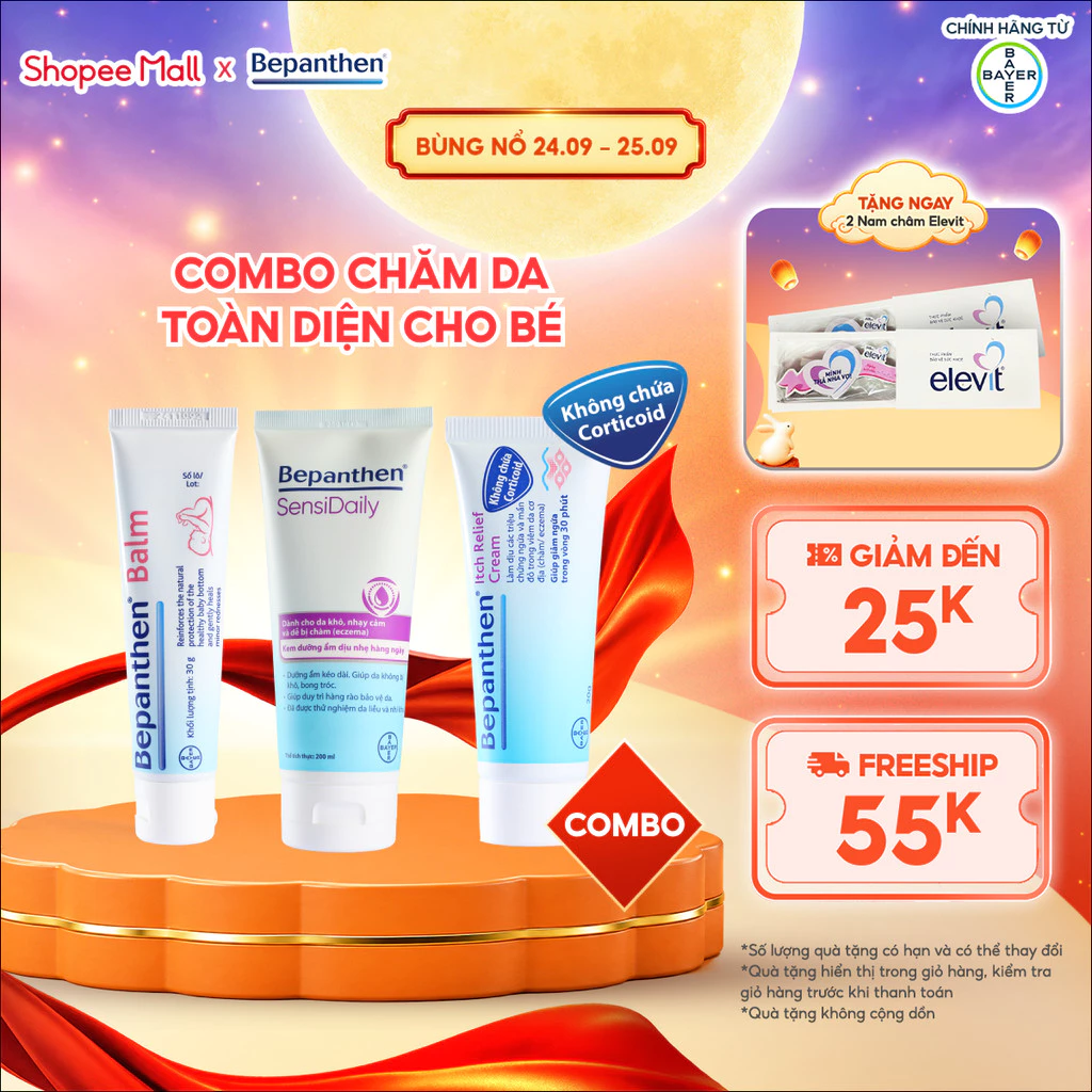 Combo Chăm Da Toàn Diện Cho Bé: Kem Chống Hăm Bepanthen Balm + Kem Giảm Ngứa Itch Relief + Kem Dưỡng Ẩm Sensidaily