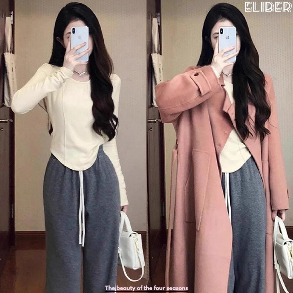 ELIBER- Áo Mặc Trong Nhung Đức Phối Bên Trong Áo Thun Dài Tay Nữ Áo Hot Chỉnh Sửa Dáng Người Qua Vai