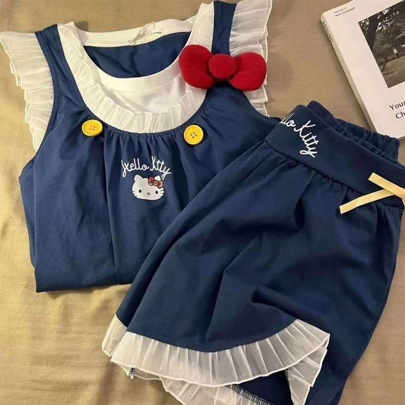 Bộ Đồ Ngủ Bé Gái Dễ Thương Đồ Mặc Nhà Tay Bồng Quần Short Phối Ren Mềm Mại Thoáng Mát Mặc Ngủ Mặc Nhà Thoải Mái