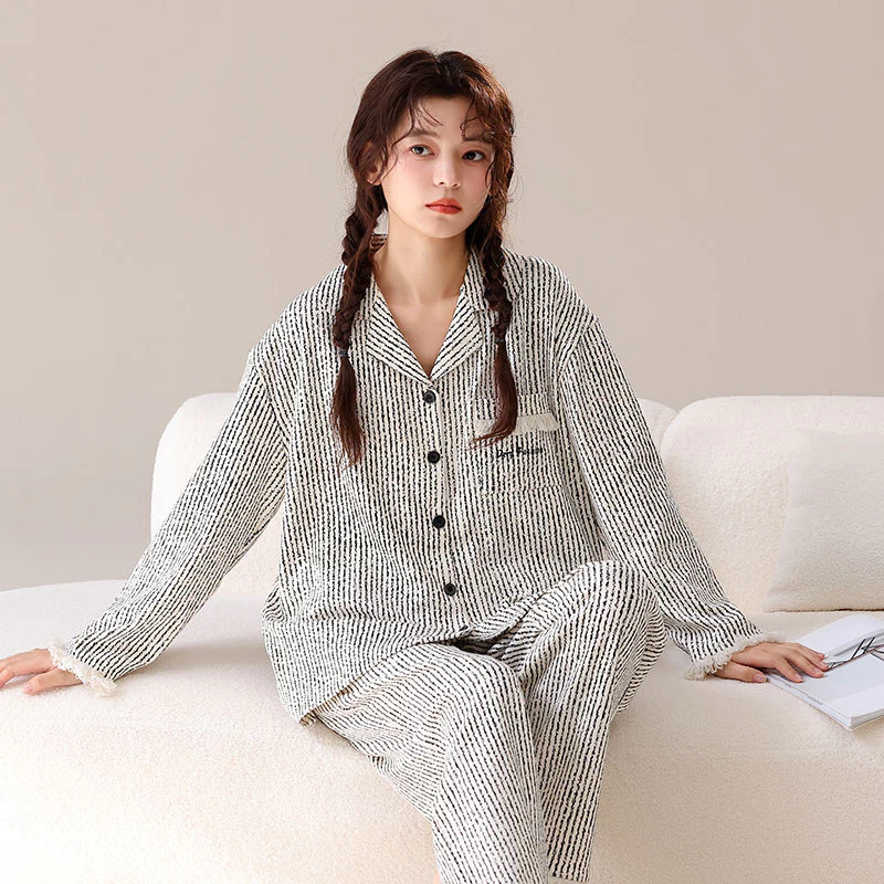 Bộ Đồ Ngủ Nữ 100% Cotton Plus Kích Thước Bộ Đồ Ngủ Thu Đông Tay Dài Đồ Ngủ Người Phụ Nữ Dễ Thương Mặc Ở Nhà M-4XL