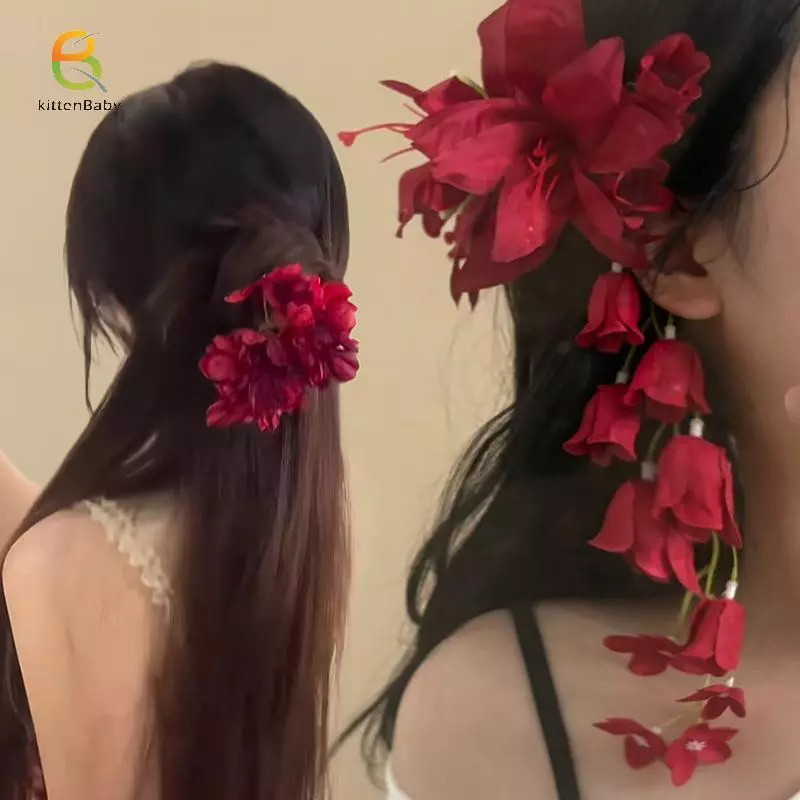 [Baby-t] Red Lily Of The Valley Lily seels Kẹp tóc Cánh hoa Dubill Hairgrip Mô phỏng Hoa bé gái Phụ kiện mũ đội đầu nữ [mới]