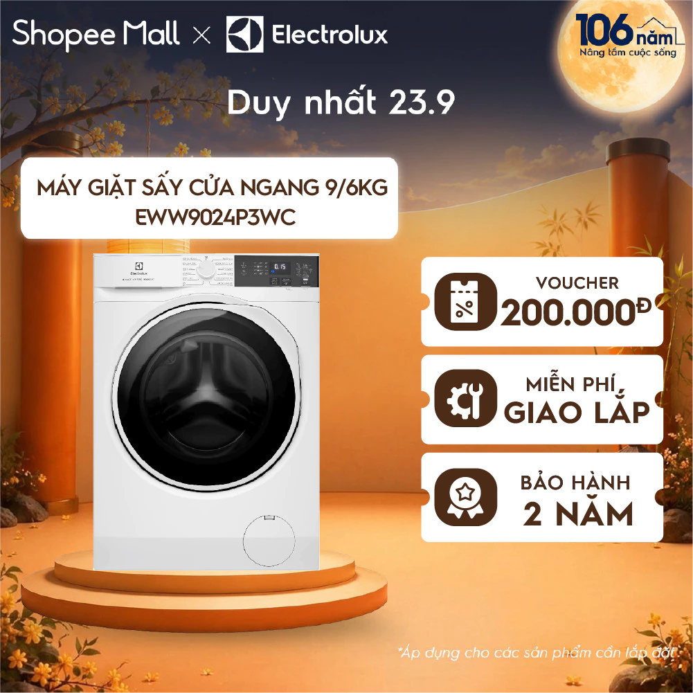 Free giao lắp - Máy giặt sấy 9/6KG Electrolux S300 EWW9024P3WC - giặt đẩy tải 45 phút, diệt khuẩn, EcoInverter