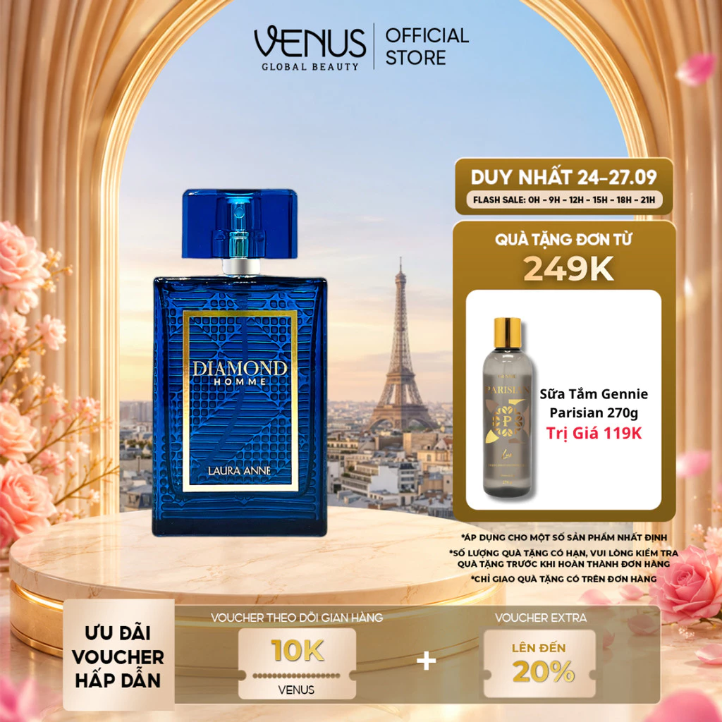 [MUA LÀ CÓ QUÀ] Nước Hoa Nam Diamond Homme Dark Blue Hương Thơm Nam tính, Thời Thượng 45ml