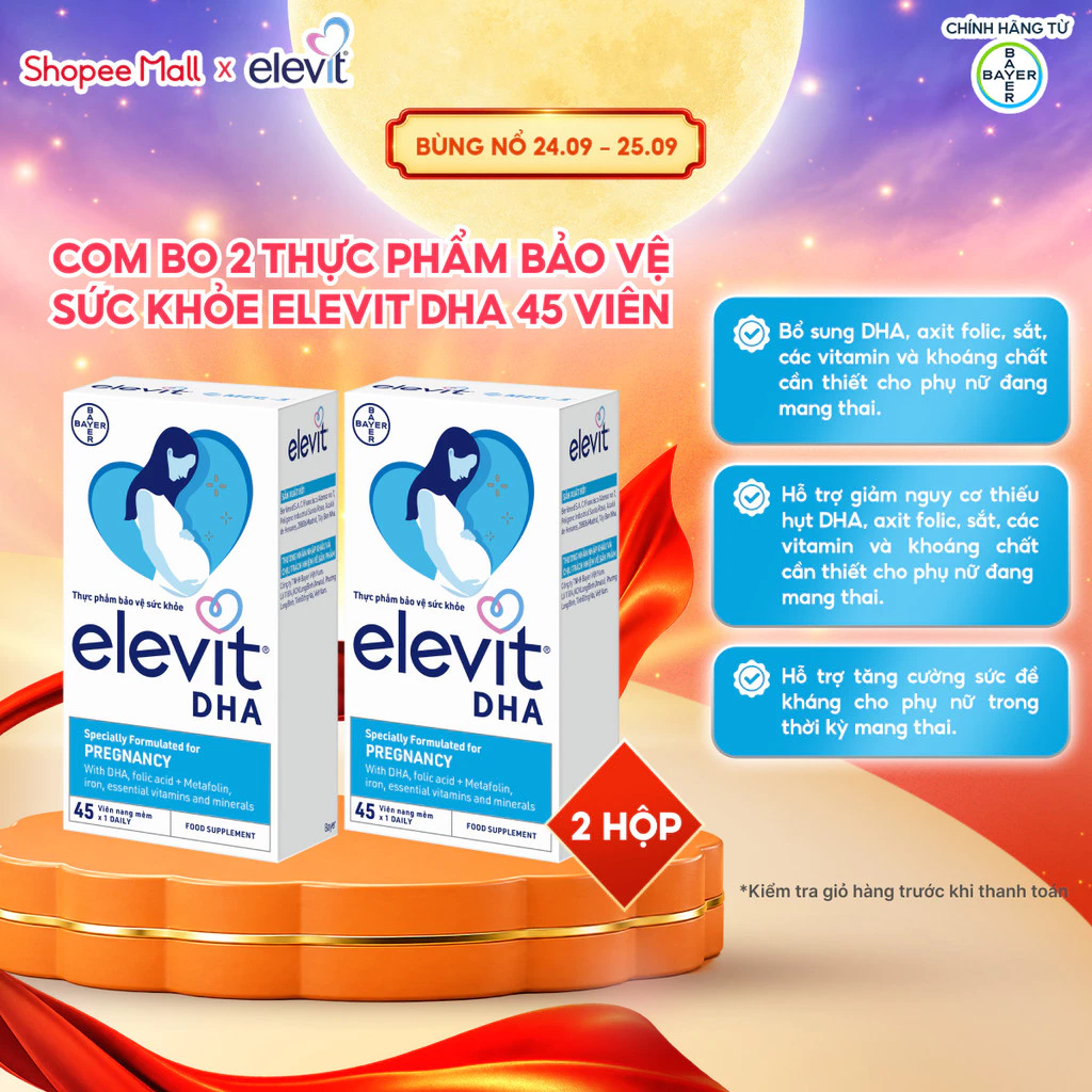 [Mới] Combo 2 Elevit DHA 45 viên - Thực phẩm bảo vệ sức khỏe cho bà bầu, phụ nữ mang thai