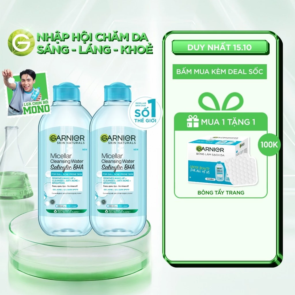 Bộ 2 Nước tẩy trang Garnier Cho Da Dầu Mụn Salicylic BHA Micellar 400ml x 2 (mới)
