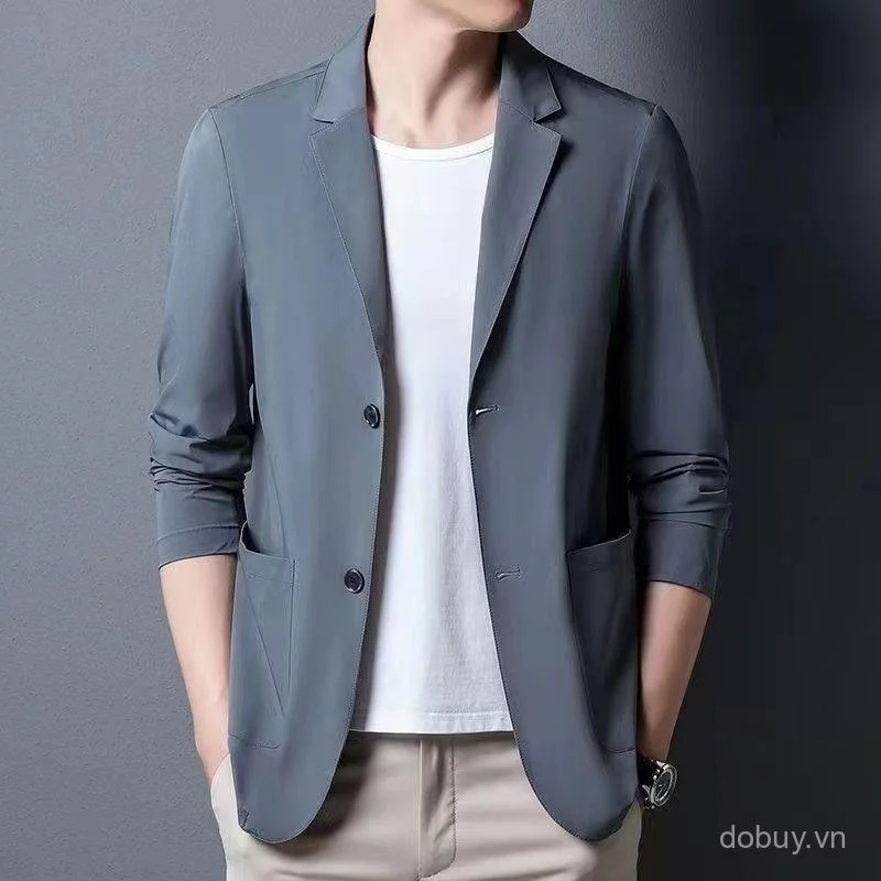 Nam Nhẹ 3 / 4 Tay Áo Blazer Trắng, Có Khắc Ve Áo 2 Nút Áo Khoác Mỏng Thường Ngày