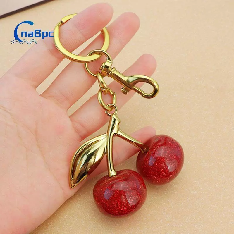 < CnaBpc > Mặt dây chuyền anh đào vàng lấp lánh cho túi nhựa lấp lánh Mặt dây chuyền anh đào cho ví Móc khóa quyến rũ Phụ kiện Giáng sinh mới