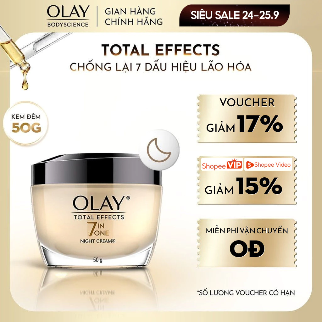 Kem Dưỡng Ban Đêm OLAY Total Effects 7in1 Hạn Chế Và Bảo Vệ Da Khỏi 7 Dấu Hiệu Lão Hóa 50G