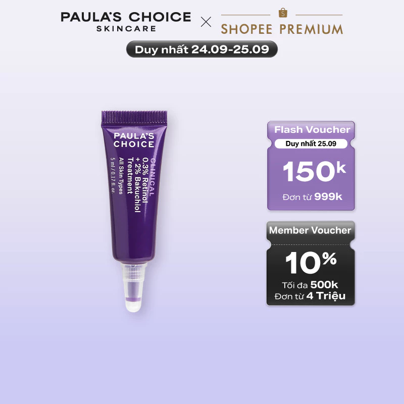 [HSD 7/2027] Tinh chất chống lão hóa từ Retinol & Bakuchiol Paula's Choice Clinical 0.3% Retinol + 2% Bakuchiol 5ml 8016
