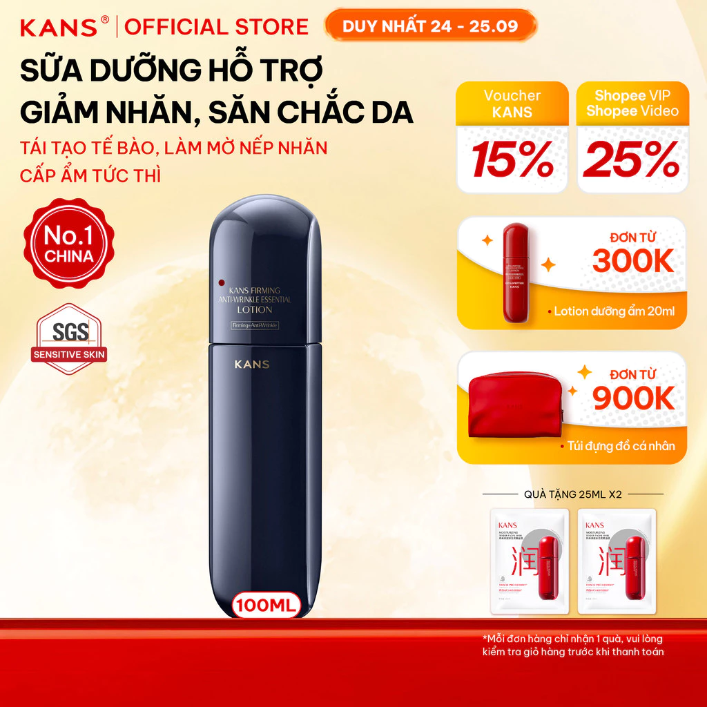 KANS Lotion Sữa Dưỡng Săn Chắc Da & Giảm Nếp Nhăn 100ml Giúp Tăng Độ Đàn Hồi, Cấp Ẩm, Tăng sinh Collagen, Peptide kép