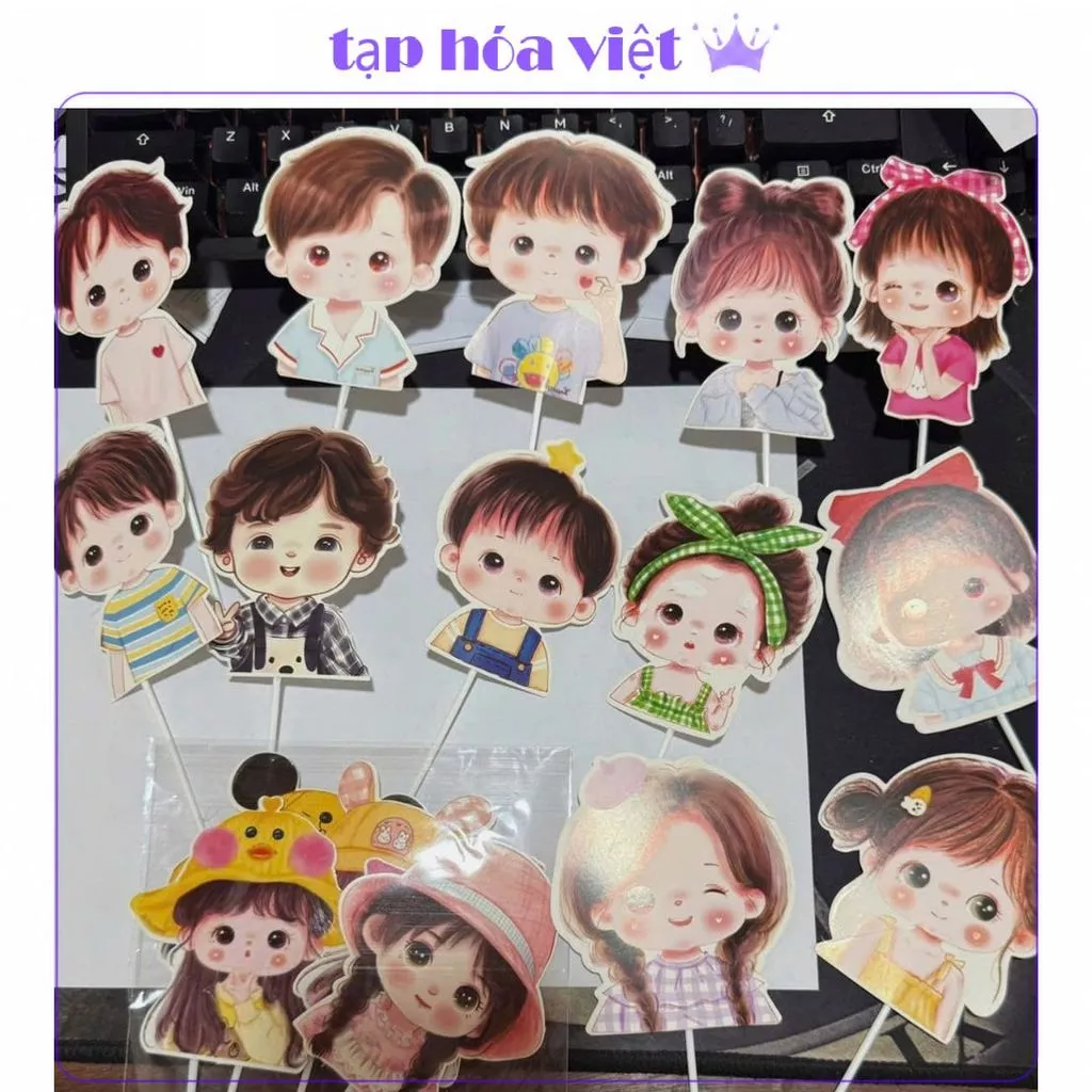 (5 SET) Cắm Giấy Tết thiếu nhi trang trí bánh kem, cắm giấy bé trai bé gái dễ thương happy Children's Day