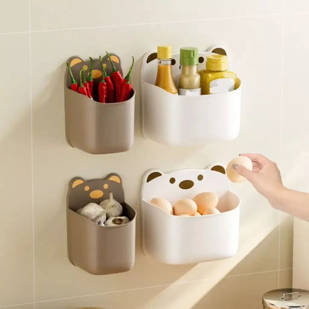 Hộp đựng đồ treo tường hình gấu 2 size màu trắng nâu