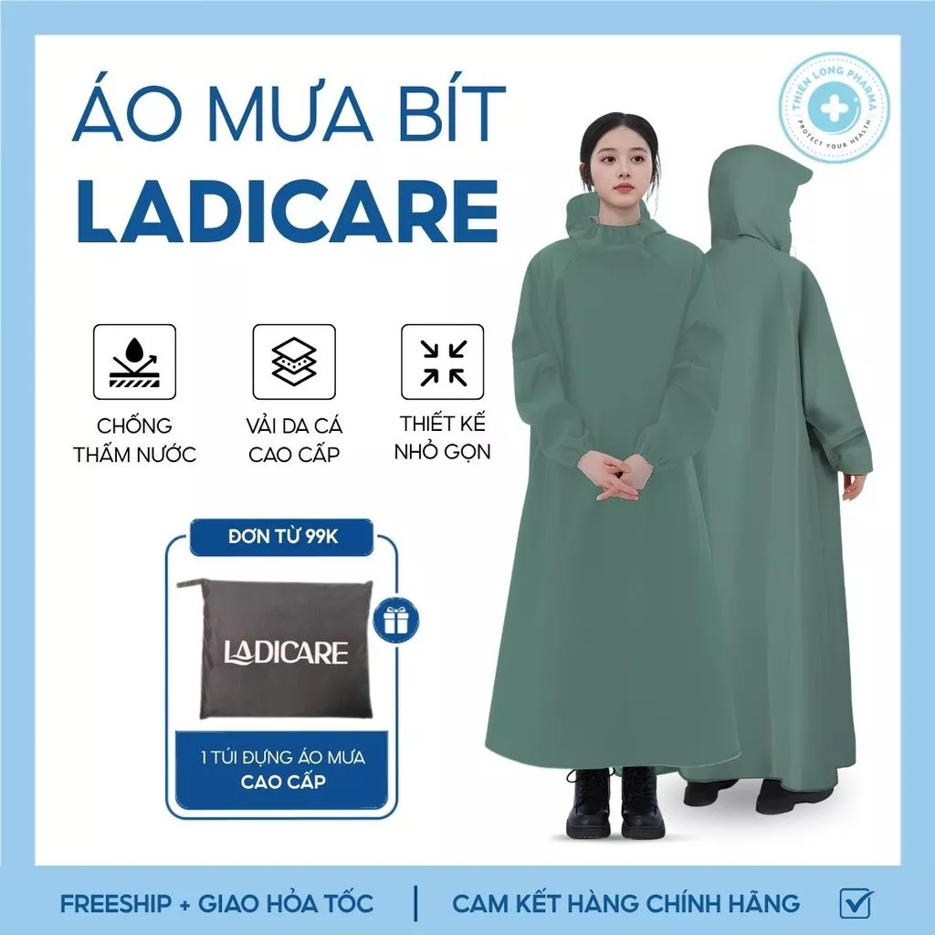 [Loại tốt] Áo mưa BÍT LADICARE - Áo mưa một người kín vải da cá siêu bền phù hợp nam nữ đi xe máy