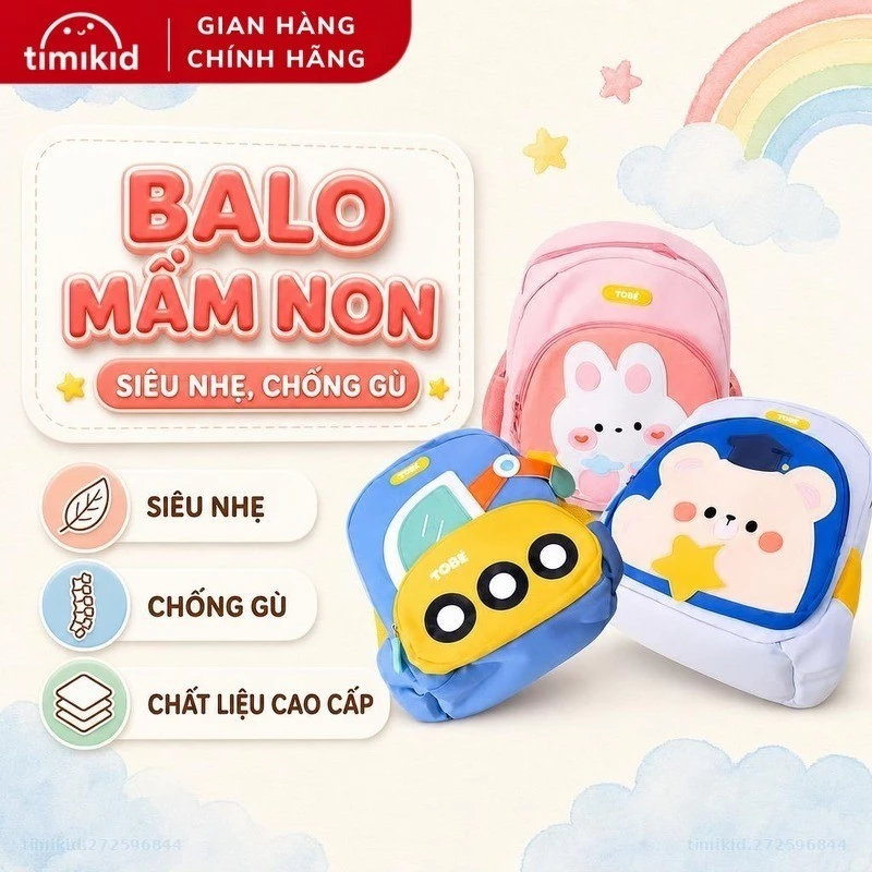 Balo Mầm Non TOBÉ Siêu Nhẹ Chống Gù Bảo Vệ Cột Sống Cho Bé 2-6T Họa Tiết 3D Đáng Yêu