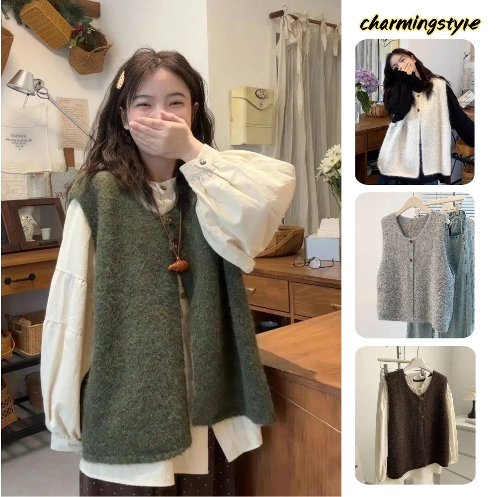 Áo vest nữ dáng rộng phong cách Hàn Quốc, đa năng, thiết kế hai cúc (phù hợp cho mùa xuân, thu và đông)