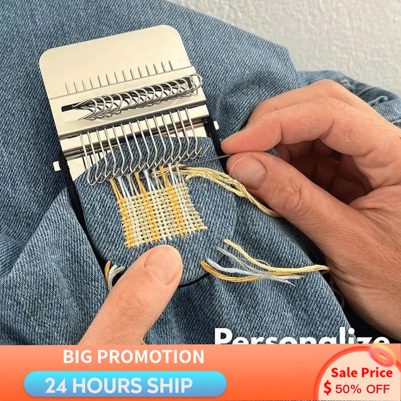 {READY STOCK} Bộ miếng dán dệt kim Darning, Khăn dệt kim cầm tay Mini để sửa quần jean, tất & quần áo DIY Dệt nghệ thuật Bán lẻ