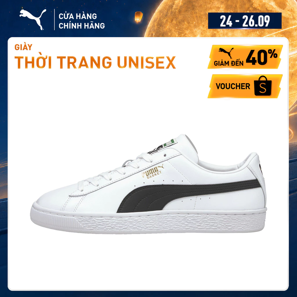 Giày Thời Trang PUMA Unisex Basket Classic XXI Màu Trắng Đen