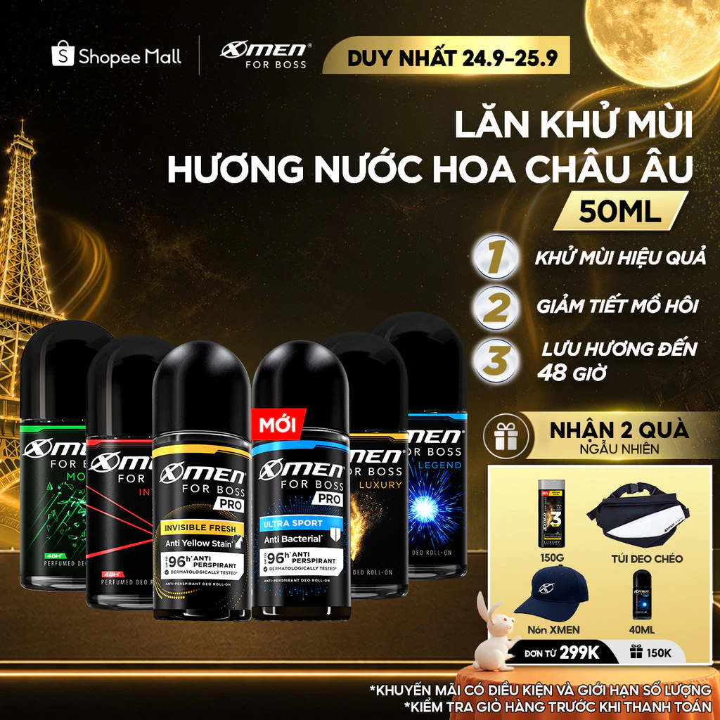 [MỚI] Lăn Khử Mùi Xmen for Boss 50ml, Khử Mùi Vượt Trội, Hương Thơm Nam Tính Suốt 48H