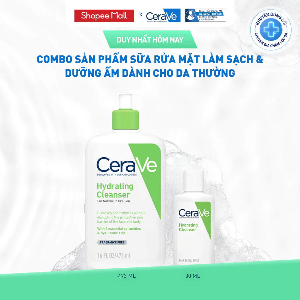 [DEAL ĐỘC QUYỀN - HannahOlala] Bộ sản phẩm sữa rửa mặt CeraVe làm sạch & dưỡng ẩm dành cho da thường Hydrating Cleanser