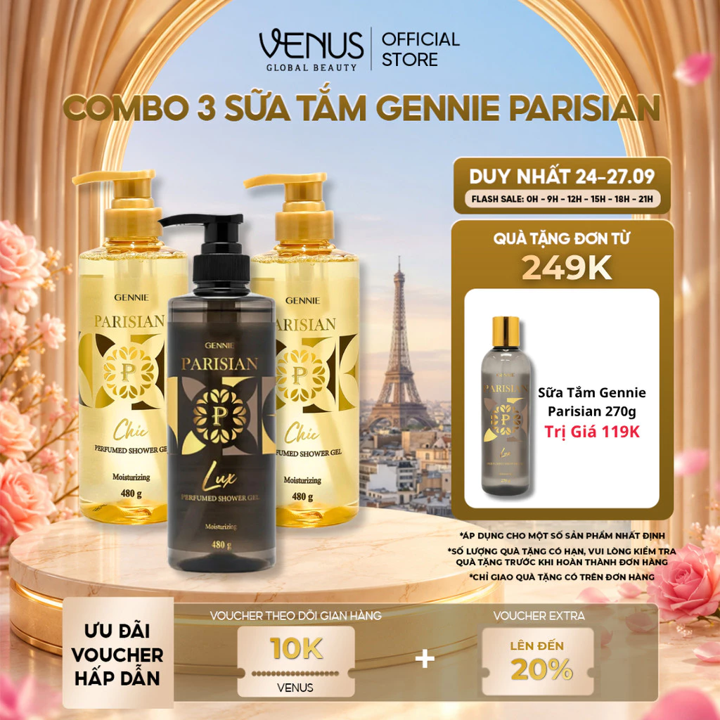 [LIVE ĐỘC QUYỀN] [MUA LÀ CÓ QUÀ] Combo 03 Sữa Tắm Nước hoa Nữ Gennie Parisian 480ml Hương Thơm Sang Trọng, Quyến Rũ