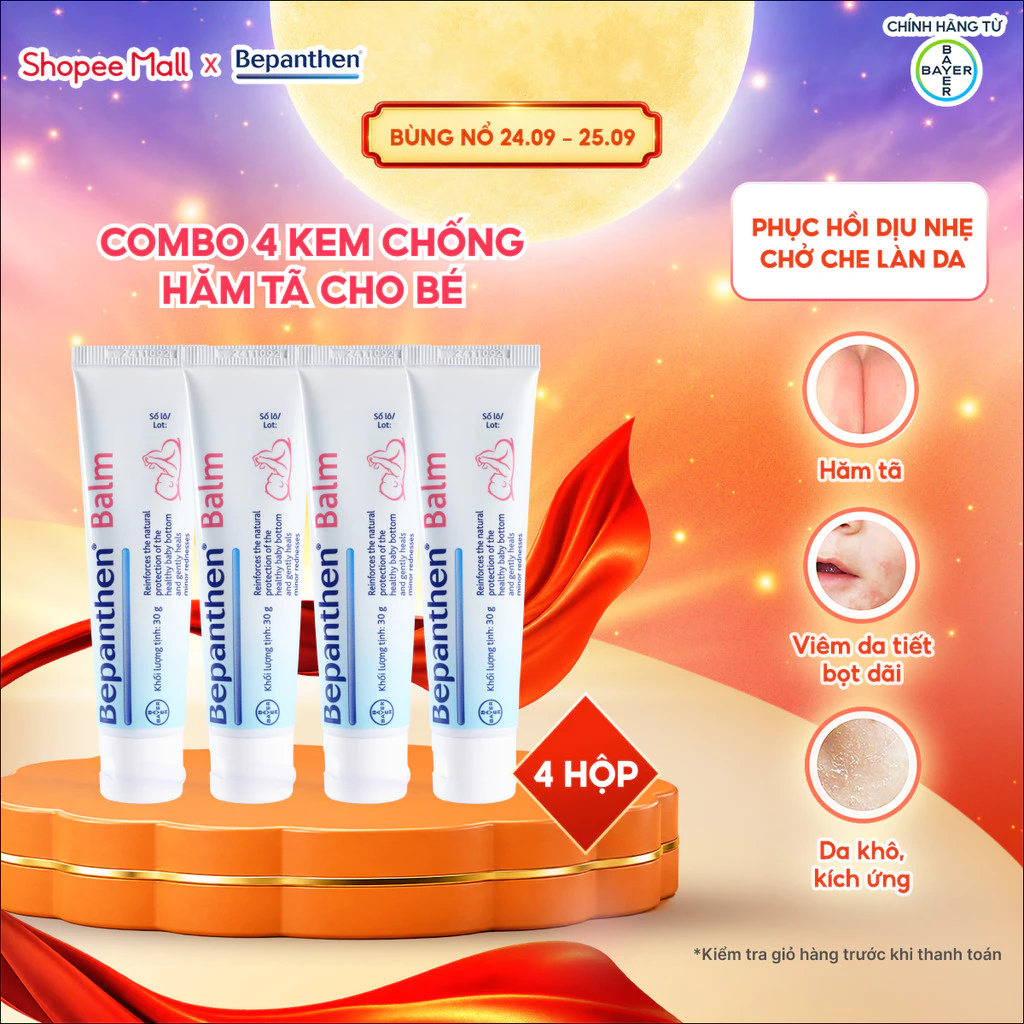 Bộ 4 tuýp kem chống hăm Bepanthen Balm dạng kem mỡ 30g/tuýp