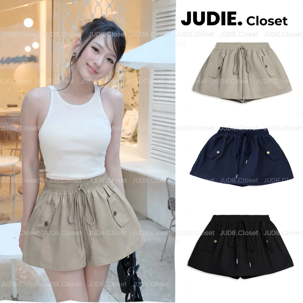 Chân Váy Thô Kaki Mềm Dáng A Xoè Nhẹ có Nắp Túi 2 bên,Chân Váy Cạp Chun có quần bảo hộ JUDIE.Closet (ảnh thật)