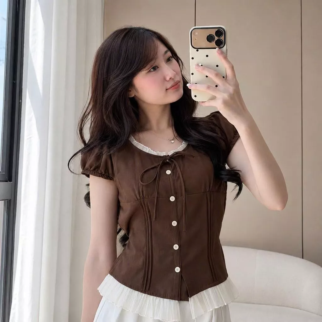 Áo Điệu, Áo Kiểu Tiểu Thư Nữ Hoa Nhí phối ren xinh xắn nhẹ nhàng