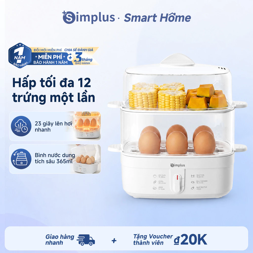 Simplus Máy hấp trứng thế hệ mới Nồi hấp mini gia đình Máy bữa sáng tích hợp DZEG007