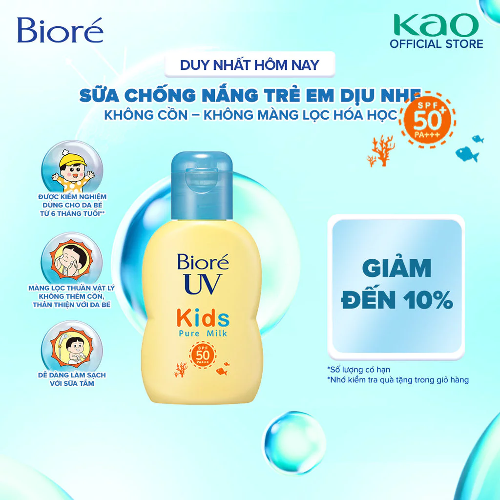 Biore UV Kid Sữa Chống Nắng Vô Cơ Dịu Nhẹ Cho Trẻ Em SPF50+/PA+++ 70ml