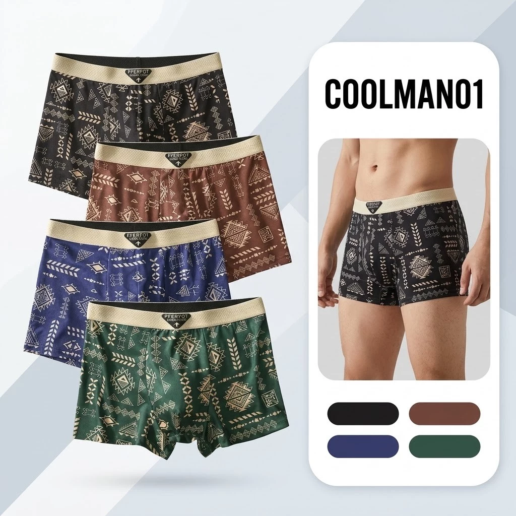 Quần Lót Nam Boxer Hoạ Tiết Độc Đáo Phong Cách Hàn Quốc - Sịp Đùi Nam Lưng Bản Cấp Thun Co Giãn Thoải Mái