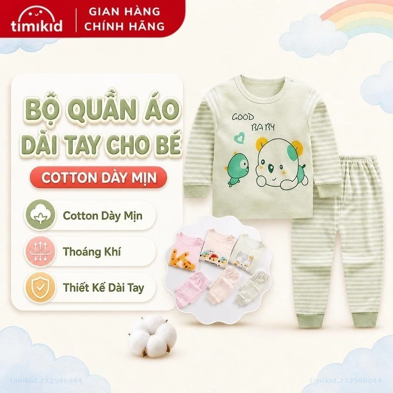 Bộ Quần Áo Dài Tay Cho Bé Trai, Bé Gái Link Card - Chất liệu cotton dày mịn - Timikid