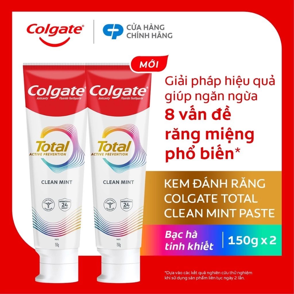 Bộ 2 Kem đánh răng Colgate Total sạch sâu bảo vệ, ngăn ngừa 8 vấn đề răng miệng 150g/ tuýp
