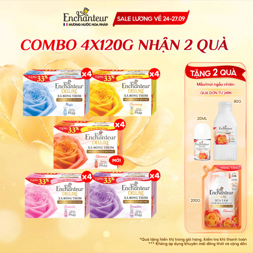 Combo 4 Xà bông cục Enchanteur hương nước hoa (90g / 120g x 4)