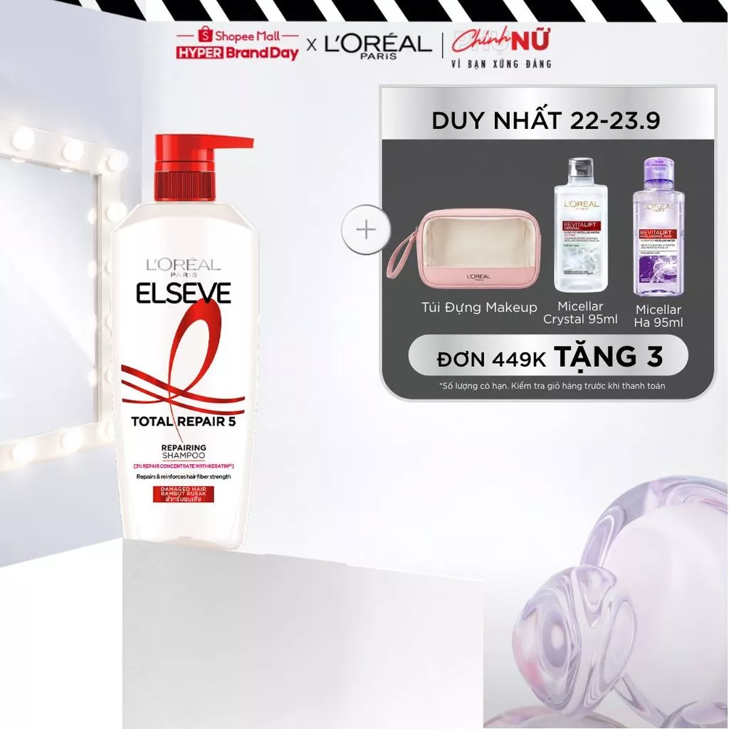 Dầu Gội Giúp Phục Hồi Tóc Hư Tổn L'oreal Paris Elseve Total 5 Filler Repairing 280ml/620ml