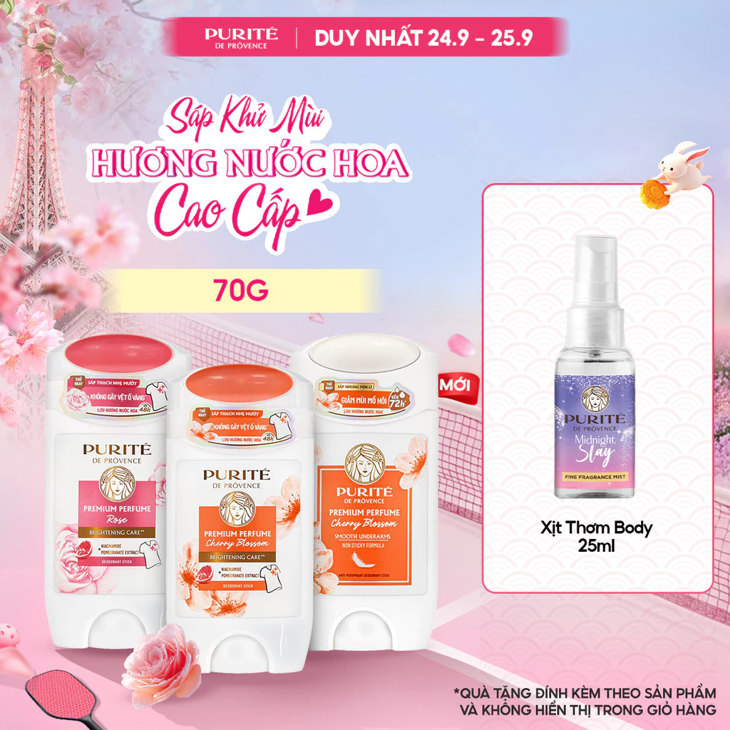 [MỚI] Combo Sáp Khử Mùi Purité Hương Nước Hoa Cao Cấp 70G + Tặng Xịt Thơm Body Mist Purité 25ML