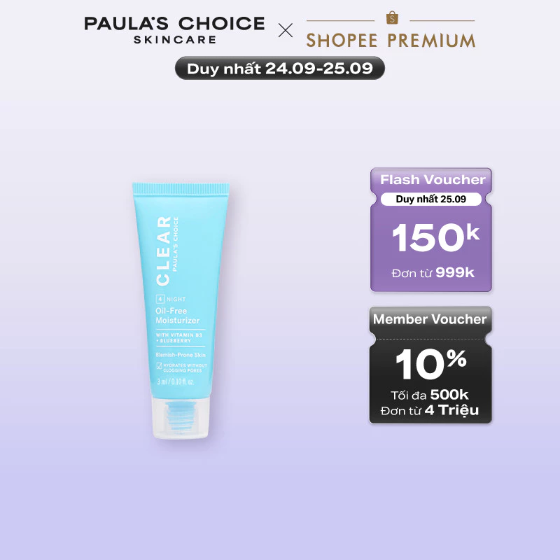 Kem dưỡng ẩm dịu nhẹ không chứa dầu dành cho da dầu Paula's Choice Clear Oil - Free Moisturizer - Deluxe 3ml 3802