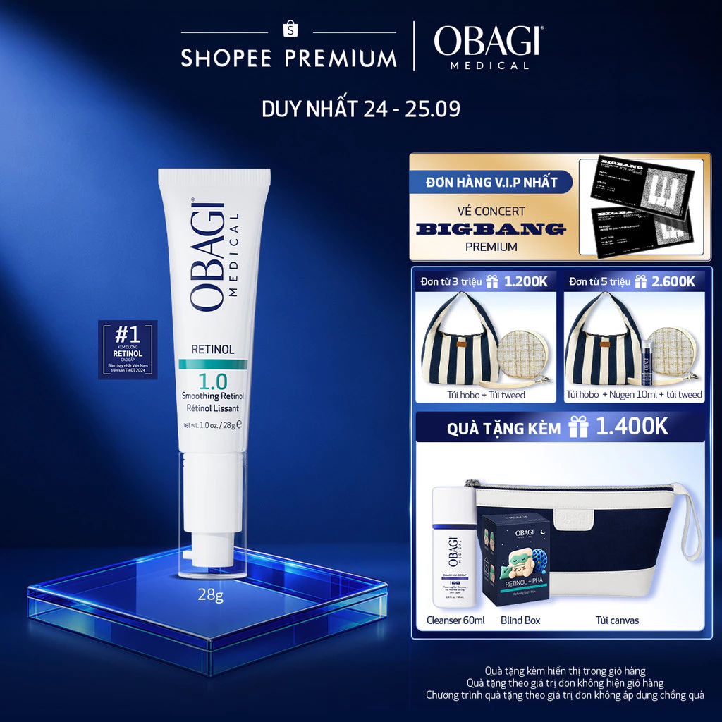 [VOUCHER SVIP 20%] Kem Dưỡng Làm Mờ Nếp Nhăn & Làm Đều Màu Da Obagi Retinol 1.0 (28g)
