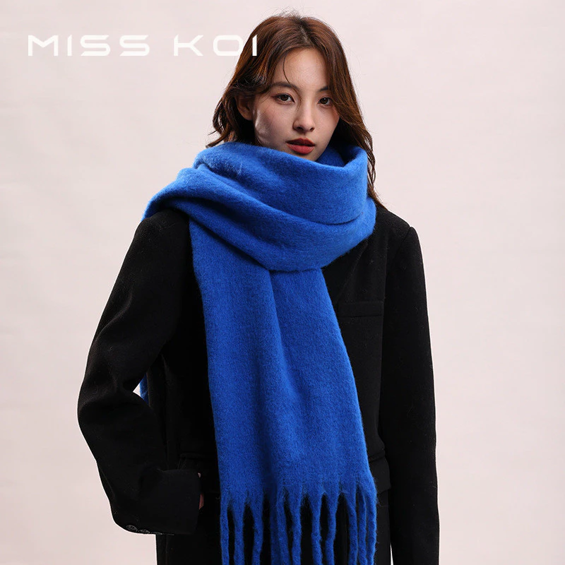 MISSKOI Mùa Đông Macaron Màu Mohair Khăn Lớn Giữ Ấm Mặt Chống Gió Lông Cừu Chịu Lạnh Khăn Choàng Kép Màu Bi