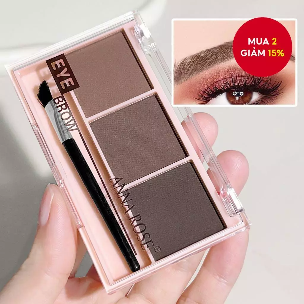 Bộ bột 3D Brow - 3 màu, chống nhòe, bao gồm cọ, trang điểm tất cả các loại da